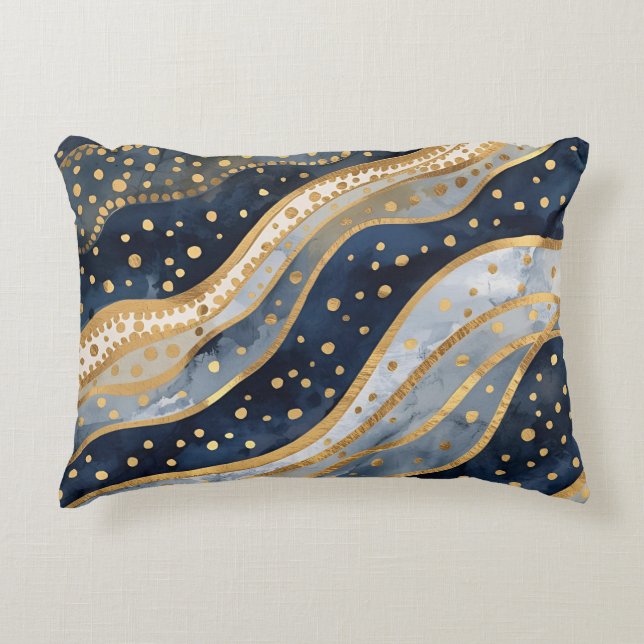 Luxus, Modern, Gold Blau Muster Dekokissen (Vorderseite)