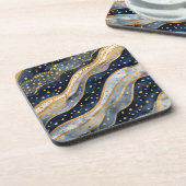 Luxus, Modern, Gold Blau Muster Getränkeuntersetzer (Linke Seite)