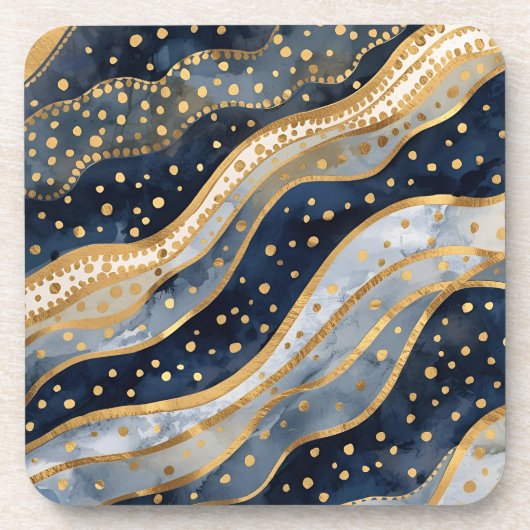 Luxus, Modern, Gold Blau Muster Getränkeuntersetzer (Vorderseite)