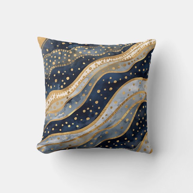 Luxus, Modern, Gold Blau Muster Kissen (Vorderseite)