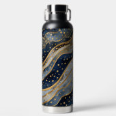 Luxus, Modern, Gold Blau Muster, Trinkflasche (Vorderseite)