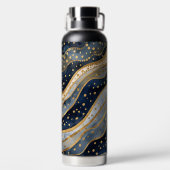 Luxus, Modern, Gold Blau Muster, Trinkflasche (Rückseite)