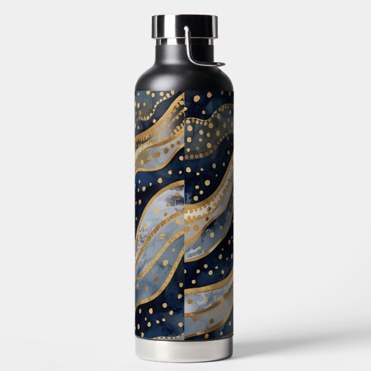 Luxus, Modern, Gold Blau Muster, Trinkflasche (links)