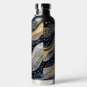 Luxus, Modern, Gold Blau Muster, Trinkflasche (Rechts)
