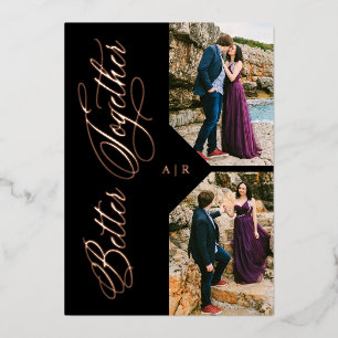 Luxus moderne 2 Fotos Collage Roségold Whimsical Folieneinladung