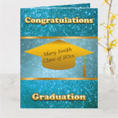 Luxus Moderne Anpassung Blue Glitzer Karte (Gelbe Blume)