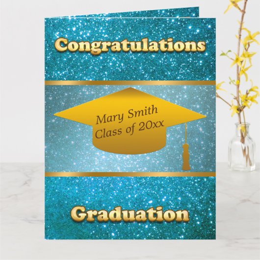 Luxus Moderne Anpassung Blue Glitzer Karte (Gelbe Blume)