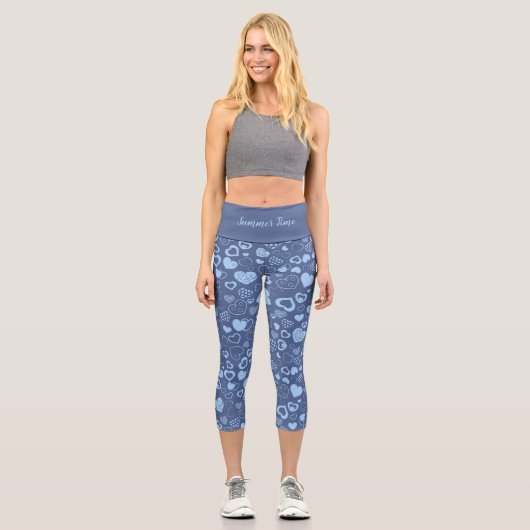 Luxus Moderne Elegante Liebe Blaues Herz Capri Leggings (Vorderseite)