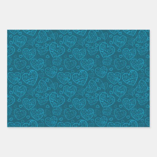Luxus Moderne Elegante Liebe Blaues Herz Geschenkpapier Set (Vorderseite)