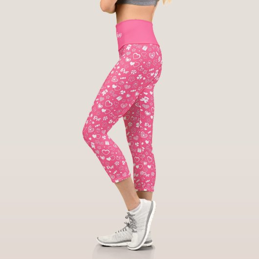 Luxus Moderne Elegante Liebe Rosa Herz Capri Leggings (Links)