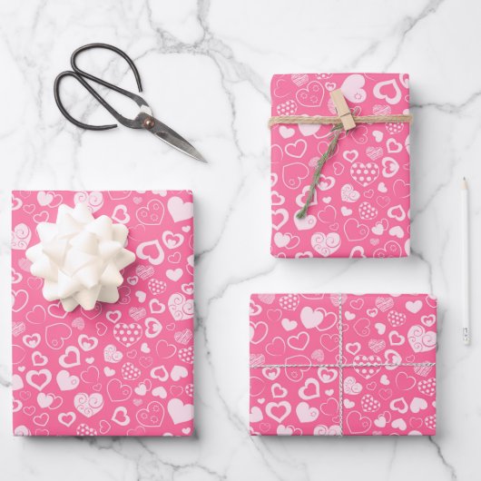 Luxus Moderne Elegante Liebe Rosa Herz Geschenkpapier Set (Vorderseite)
