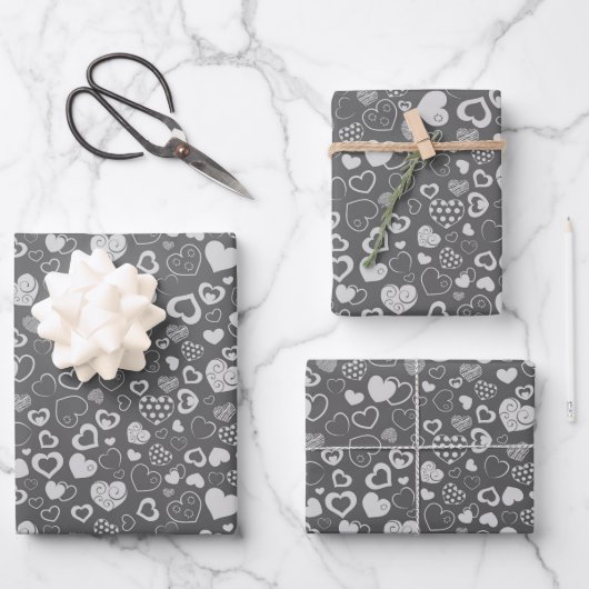 Luxus Moderne Elegante Liebe Silberes Herz Geschenkpapier Set (Vorderseite)