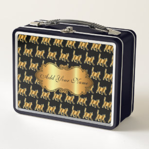 Luxus moderne goldene Katze Fügen Sie Ihren Text h Metall Brotdose
