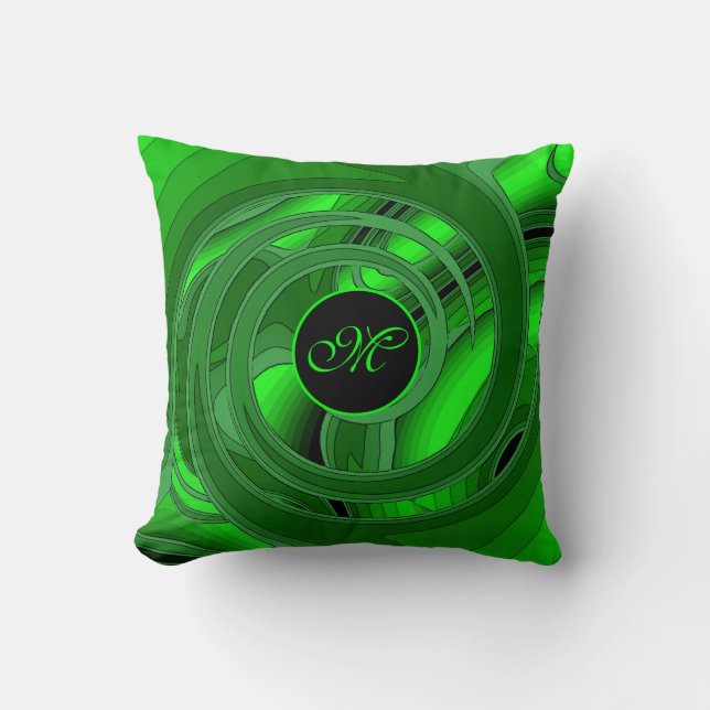 Luxus Moderne grüne Abstrakt-florale Rose Kissen (Vorderseite)