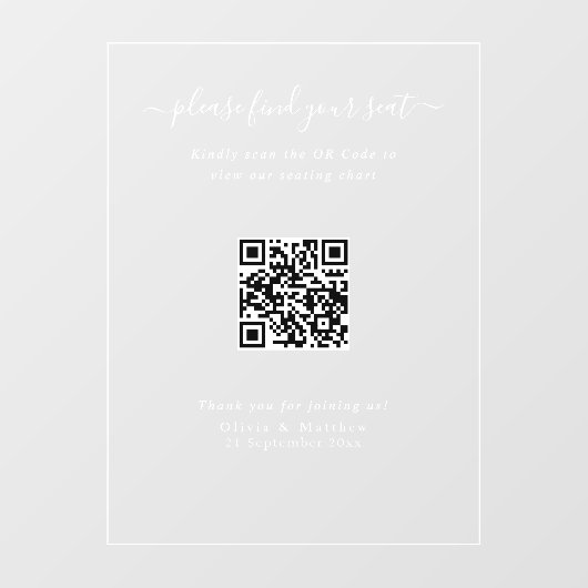 Luxus-Moderne-Hochzeit QR-Code Sitzplan-Schild Fensteraufkleber (Blatt)