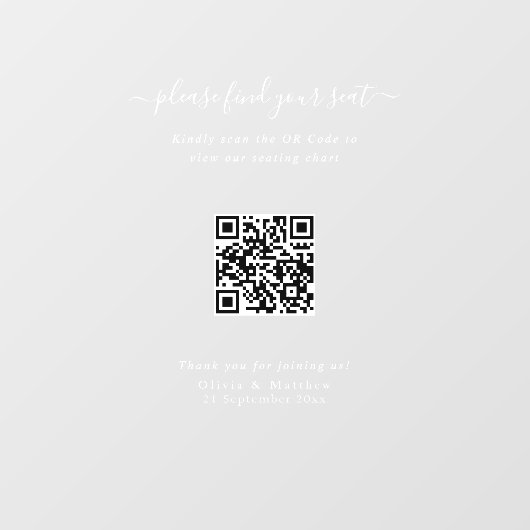Luxus-Moderne-Hochzeit QR-Code Sitzplan-Schild Fensteraufkleber (Blatt)