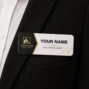 Luxus-Moderne-Immobilien-Logo in Schwarz und Gold Namensschild