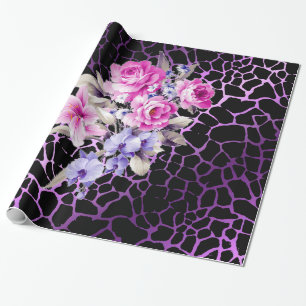 Luxus Moderne Lila Schwarze Rose Tigar Geschenkpapier