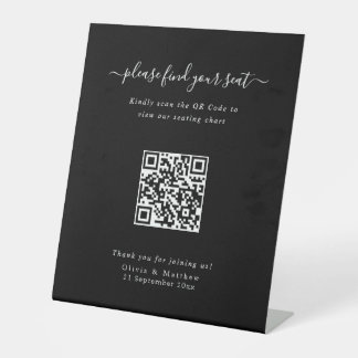Luxus-Moderne Schwarze Hochzeits-QR-Code-Sitzordnu Sockelschild