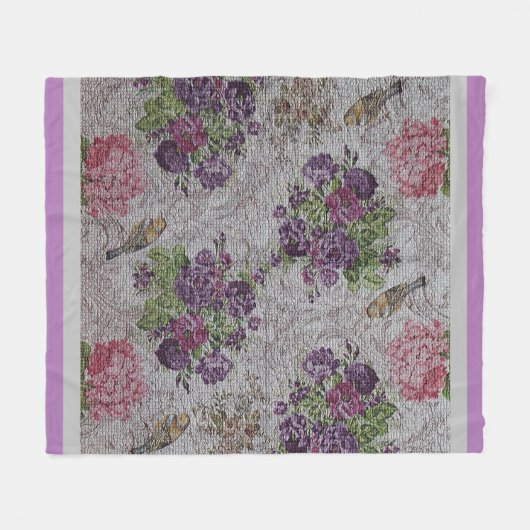 Luxus Moderne Vintage Rose Fleecedecke (Vorderseite (Horizontal))