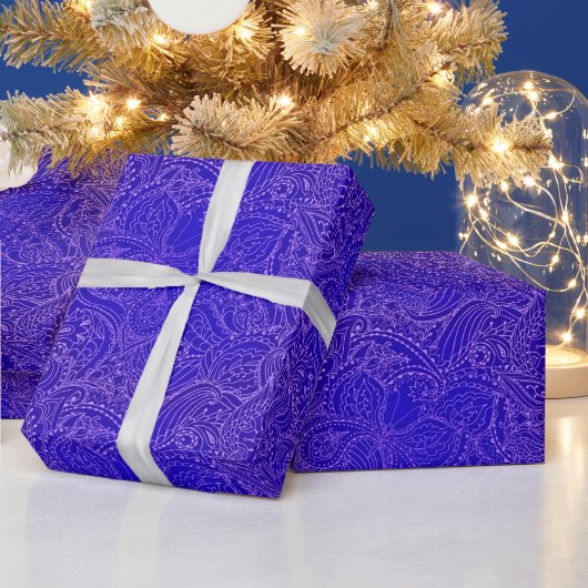 Luxus Moderner Blauer Blauer Blütenschmetterling Geschenkpapier (Feiertage)
