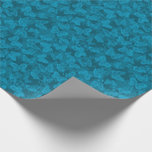 Luxus Moderner Blauer Blauer Blütenschmetterling Geschenkpapier (Ecke)