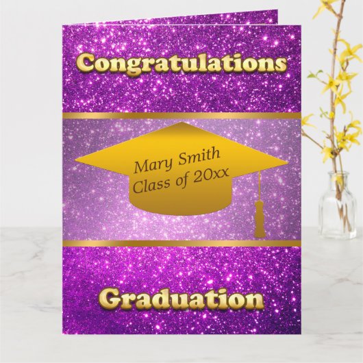 Luxus Moderner Lila Glitzer Karte (Gelbe Blume)