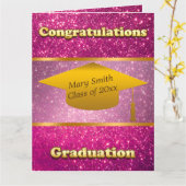 Luxus Moderner Pink-Glitzer Karte (Gelbe Blume)