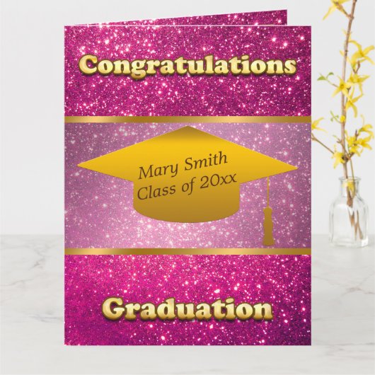 Luxus Moderner Pink-Glitzer Karte (Gelbe Blume)