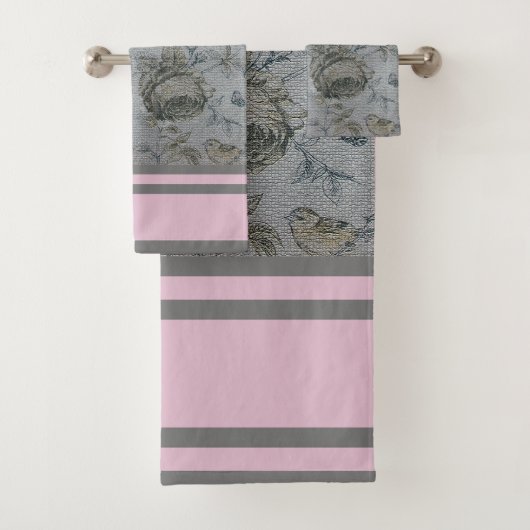 Luxus Moderner Vintager Blumenvogel Rose Badhandtuch Set (Insitu)
