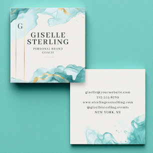 Luxus Modernes Aquamarines blaues Wasser Farbe Gol Quadratische Visitenkarte
