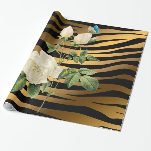 Luxus Modernes Black Gold Rose Tigar Geschenkpapier (Ungerollt)