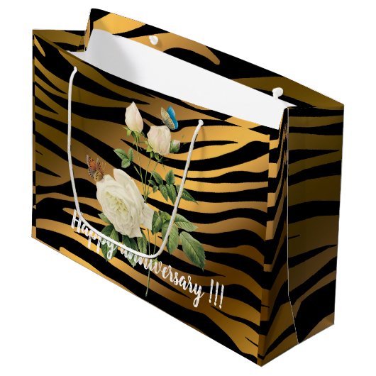 Luxus Modernes Black Gold Rose Tigar Große Geschenktüte (Vorderseite Schrägansicht)