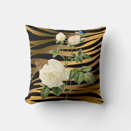 Luxus Modernes Black Gold Rose Tigar Kissen (Vorderseite)