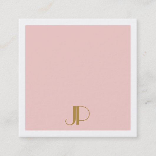 Luxus Modernes Blush Pink Elegantes Gold Monogramm Quadratische Visitenkarte (Vorderseite)