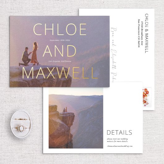 Luxus Modernes Foto mit feinen Namen Save the Date Folieneinladung