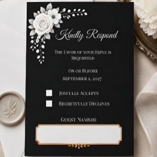 Luxus-Monochrome-Hochzeit RSVP Karte
