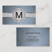Luxus Monogram Band | Blue Grunge Texture Visitenkarte (Vorne/Hinten)