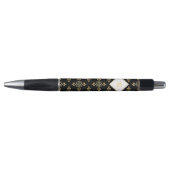 Luxus Monogram Black and Gold Quatre Floral Kugelschreiber (Vorderseite)