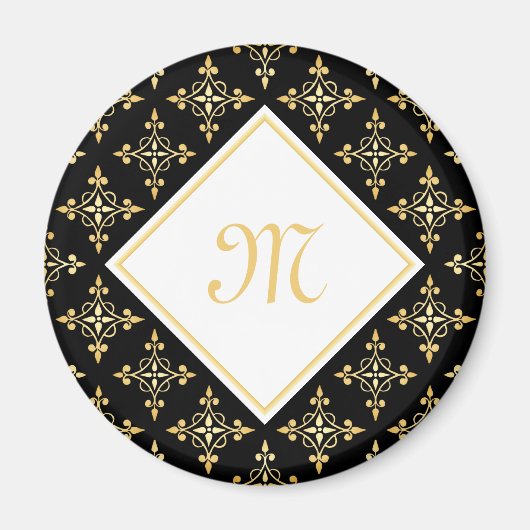 Luxus Monogram Black and Gold Quatre Floral Magnet (Vorne)