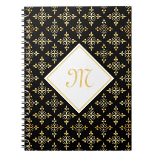 Luxus Monogram Black and Gold Quatre Floral Notizblock