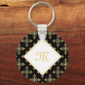 Luxus Monogram Black and Gold Quatre Floral Schlüsselanhänger (Vorderseite)