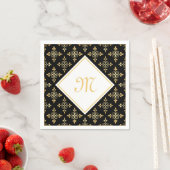 Luxus Monogram Black and Gold Quatre Floral Serviette (Beispiel)