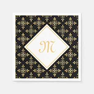 Luxus Monogram Black and Gold Quatre Floral Serviette