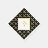 Luxus Monogram Black and Gold Quatre Floral Serviette (Ecke)