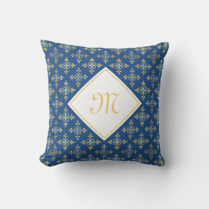 Luxus Monogram Blue and Gold Quatre Floral Kissen