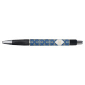 Luxus Monogram Blue and Gold Quatre Floral Kugelschreiber (Vorderseite)