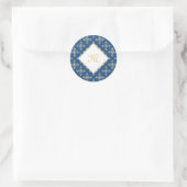 Luxus Monogram Blue and Gold Quatre Floral Runder Aufkleber (Tasche)