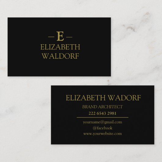 Luxus Monogram Business Card - Black & Gold Visitenkarte (Vorne/Hinten)