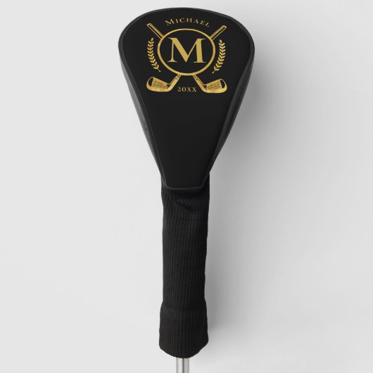 Luxus Monogram Gold auf Black Golf Club Deckblatt Golf Headcover (Vorderseite)